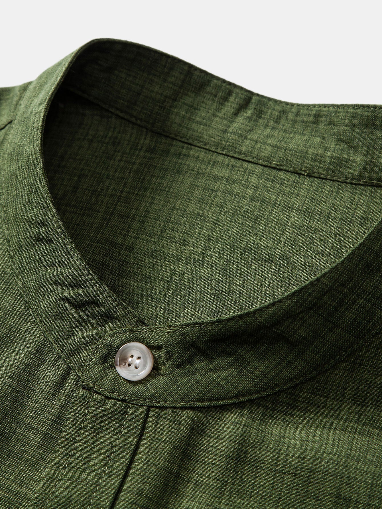 Short Sleeve Stand Collar Top & Straight Leg Linen Trousers