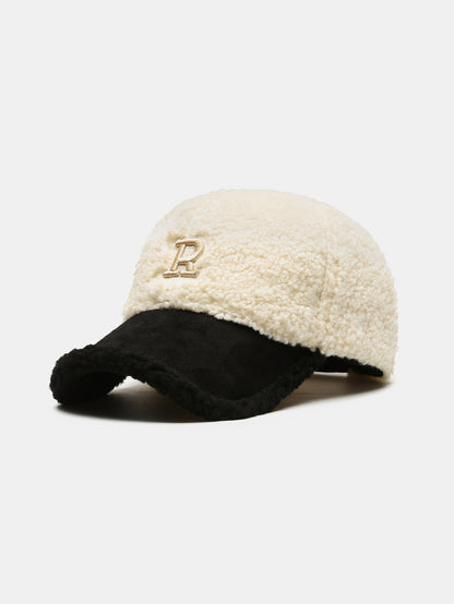 Cozy Plush Winter Baseball Cap with Letter Design