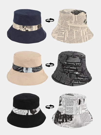 Reversible Bucket Hat with Newspaper Print on Both Sides