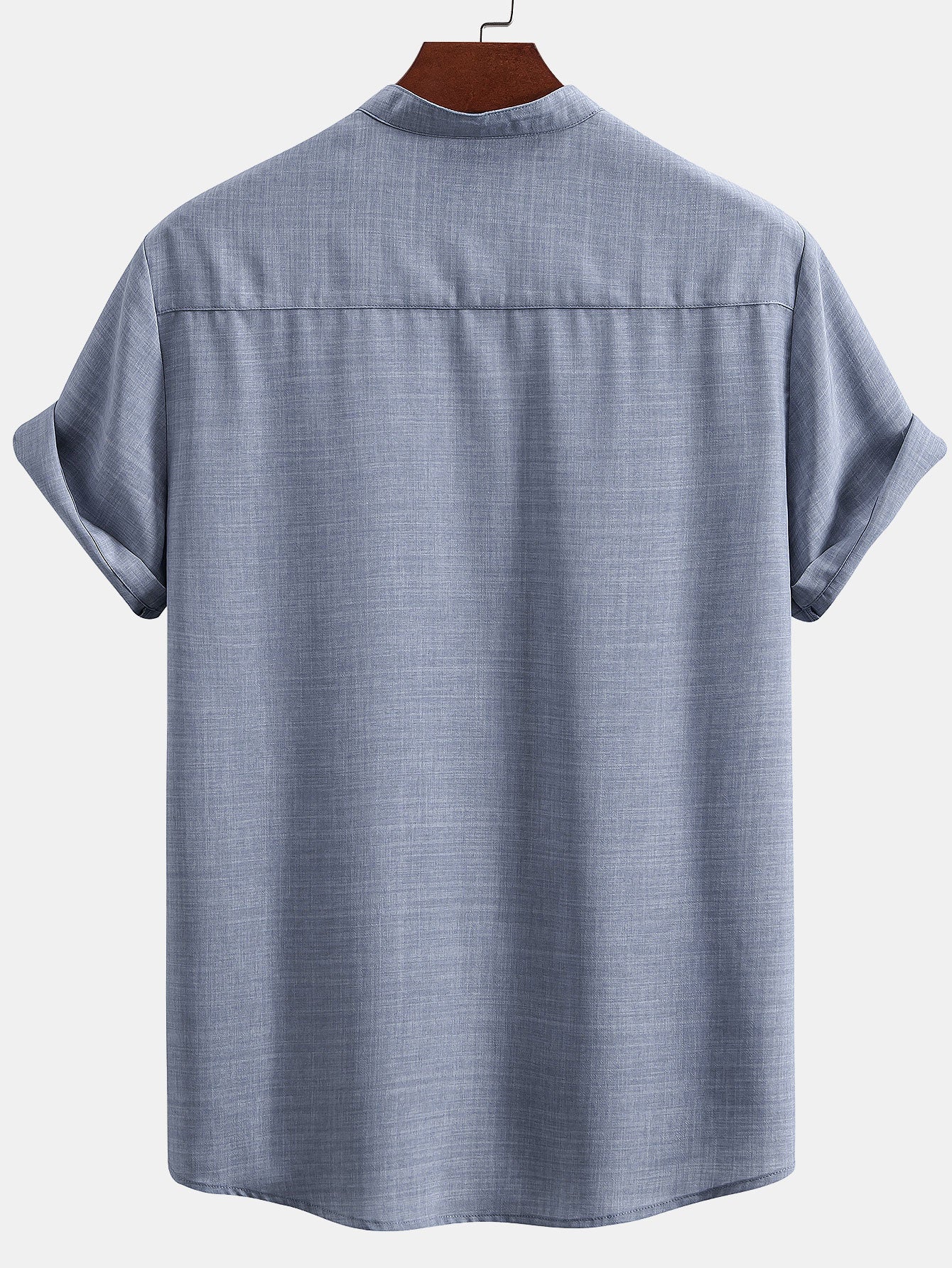 Short Sleeve Stand Collar Top & Straight Leg Linen Trousers