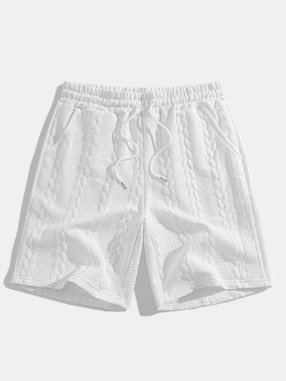 Relaxed Fit Mid-Length Sleeve Twisted Jacquard Tee & Shorts Set