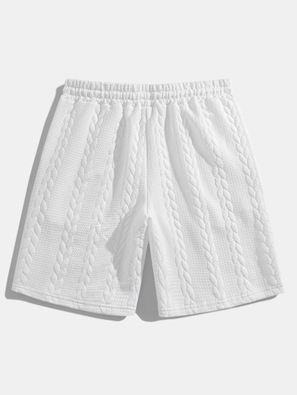 Relaxed Fit Mid-Length Sleeve Twisted Jacquard Tee & Shorts Set