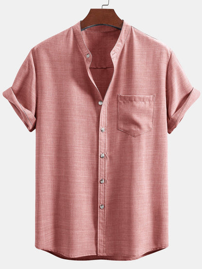 Short Sleeve Stand-Up Collar Shirt