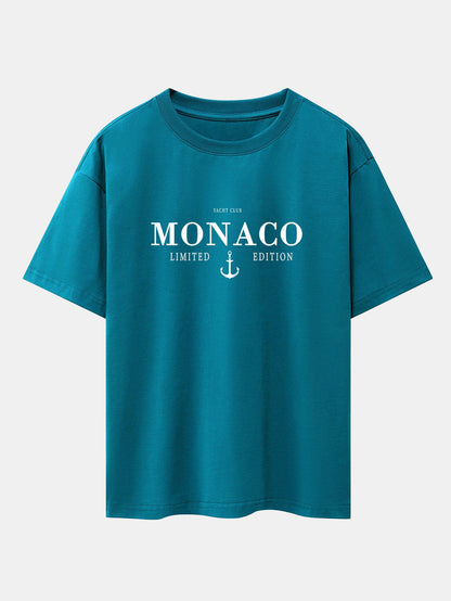 Monaco Oversized T-Shirt with Slogan Print and Drop Shoulder Design