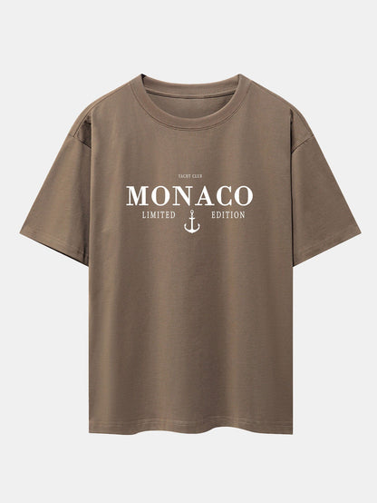 Monaco Oversized T-Shirt with Slogan Print and Drop Shoulder Design