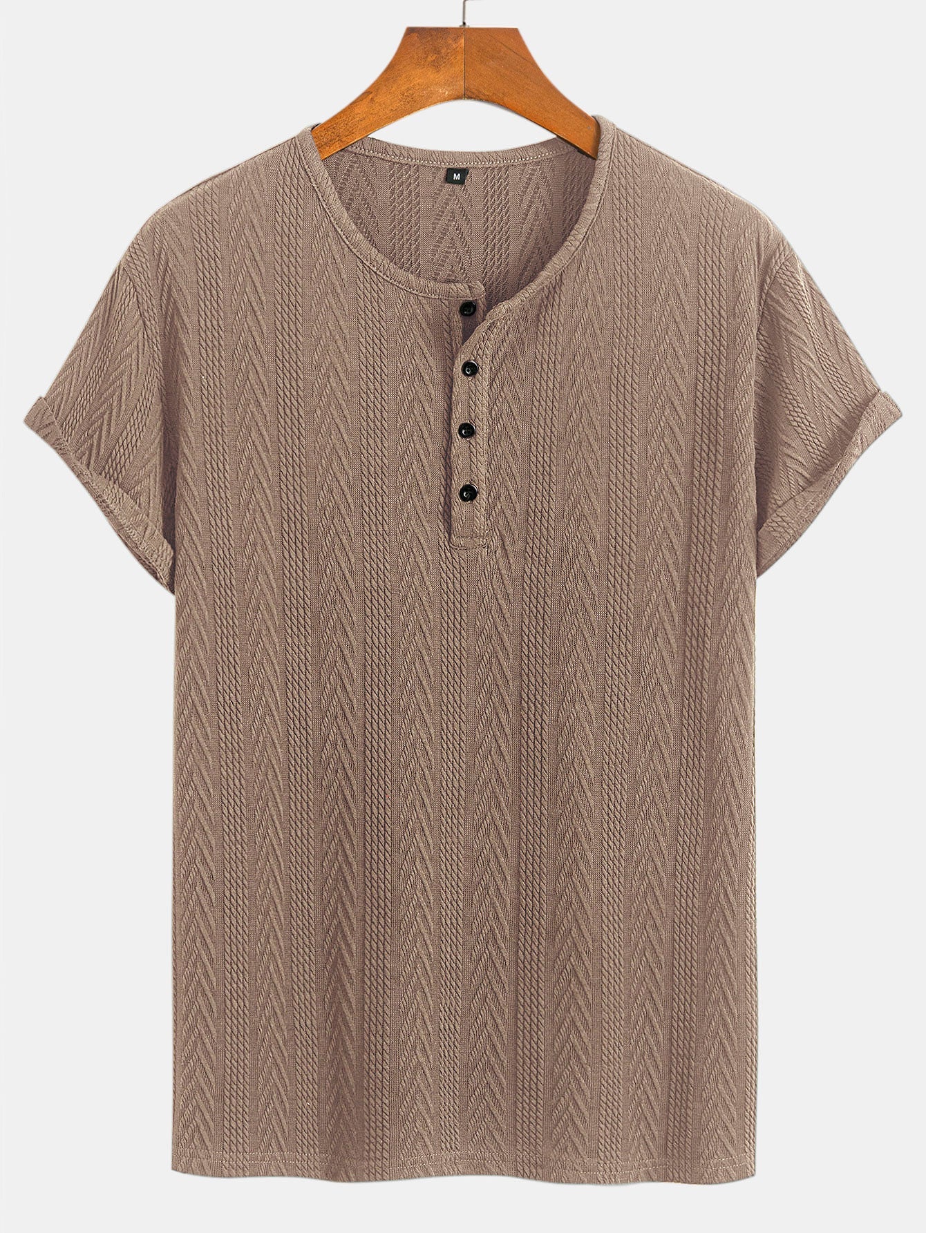 Short Sleeve Jacquard T-Shirt with Half Open Collar