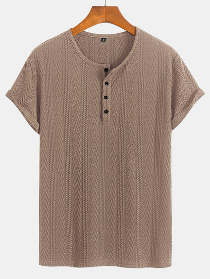 Short Sleeve Jacquard T-Shirt with Half Open Collar