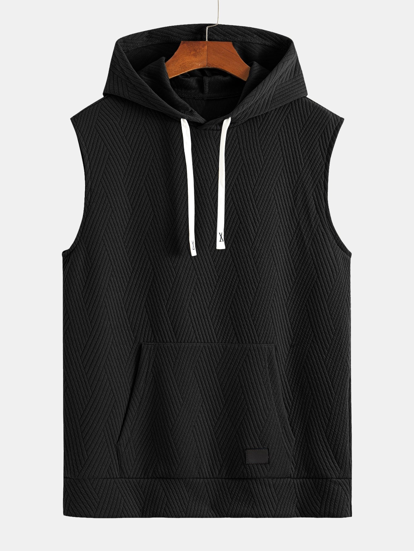 Striped Jacquard Sleeveless Hoodie and Shorts Set