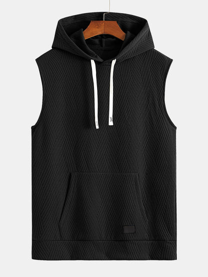 Striped Jacquard Sleeveless Hoodie and Shorts Set