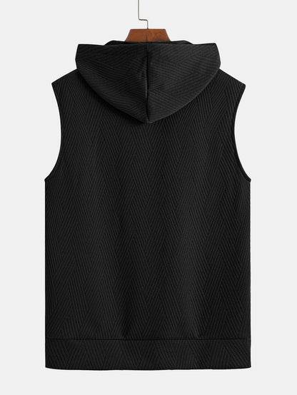 Striped Jacquard Sleeveless Hoodie and Shorts Set