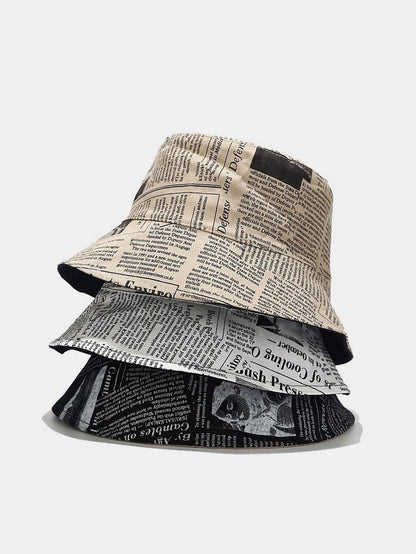 Reversible Bucket Hat with Newspaper Print on Both Sides