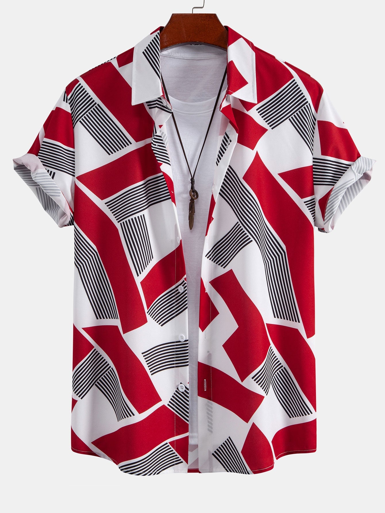 Geometric Color Block Button-Up Shirt