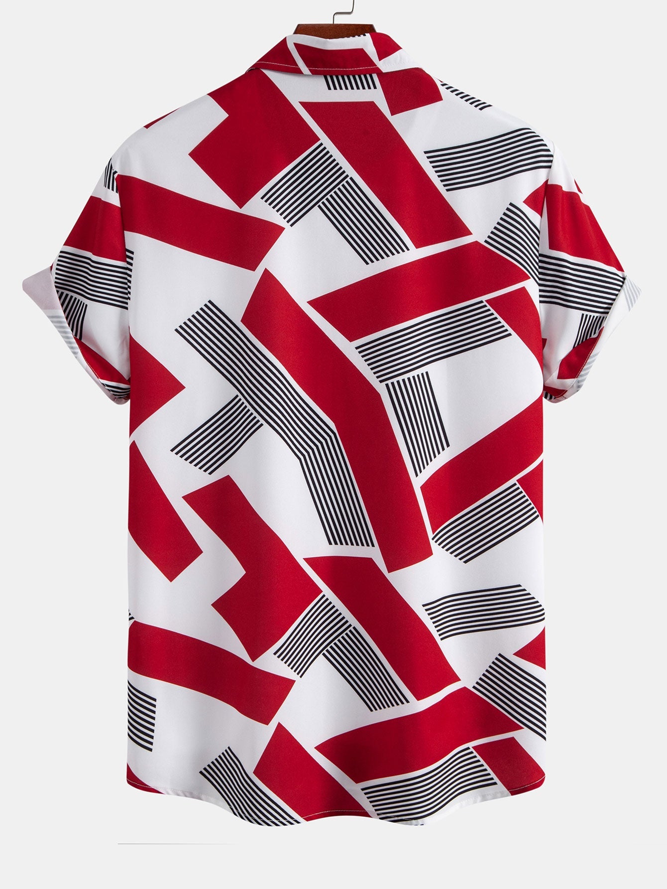 Geometric Color Block Button-Up Shirt