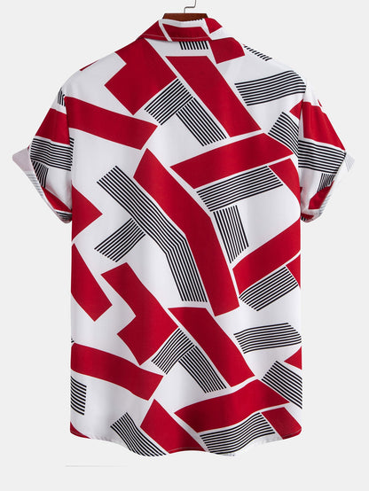 Geometric Color Block Button-Up Shirt
