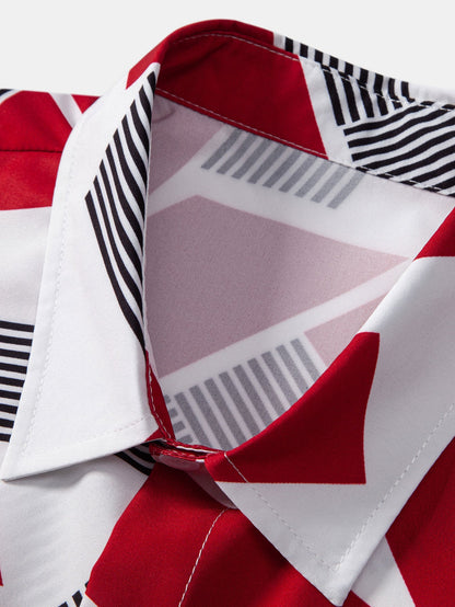 Geometric Color Block Button-Up Shirt