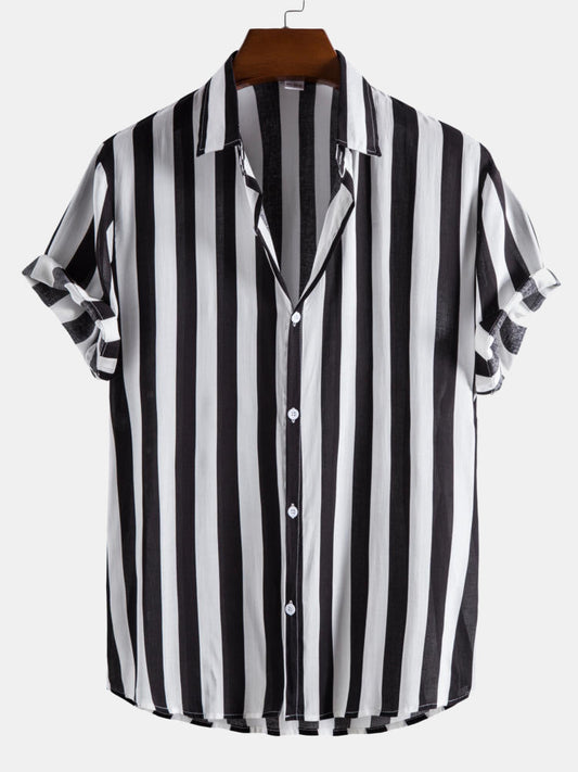 Broad Striped Stand Collar Shirts