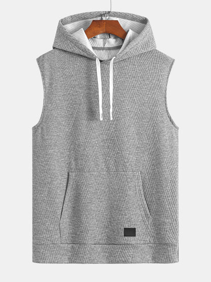 Striped Jacquard Sleeveless Hoodie and Shorts Set