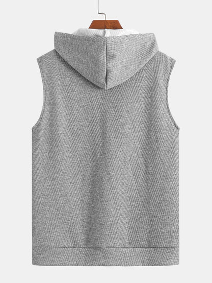 Striped Jacquard Sleeveless Hoodie and Shorts Set