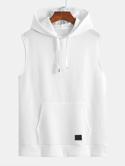 Striped Jacquard Sleeveless Hoodie and Shorts Set