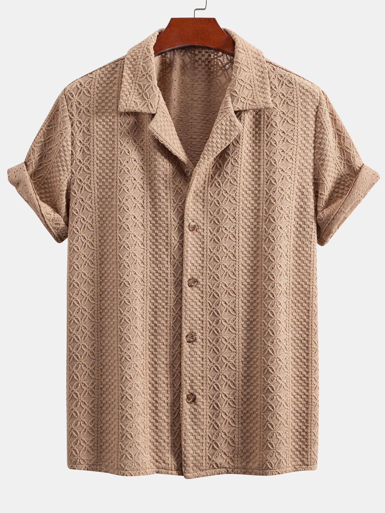 Floral Checkerboard Jacquard Cuban-Style Shirt