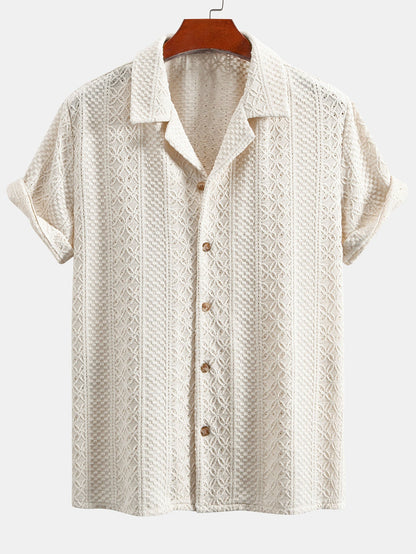 Floral Checkerboard Jacquard Cuban-Style Shirt