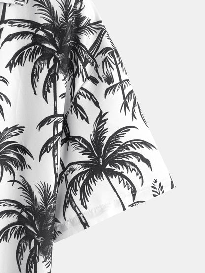 Relaxed Fit Palm Tree Print Button-Up Shirt & Matching Swim Shorts