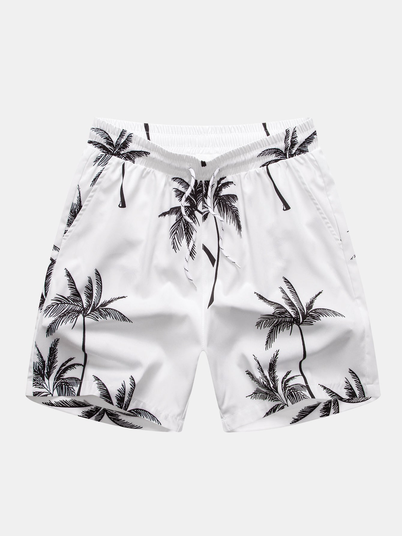 Palm Tree Pattern Button-Up Shirt & Matching Swim Shorts
