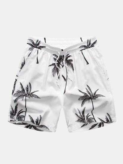 Palm Tree Pattern Button-Up Shirt & Matching Swim Shorts