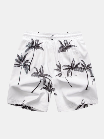 Palm Tree Pattern Button-Up Shirt & Matching Swim Shorts