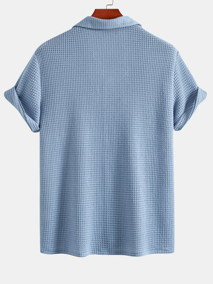 Waffle Texture Cuban Shirt and Shorts Set