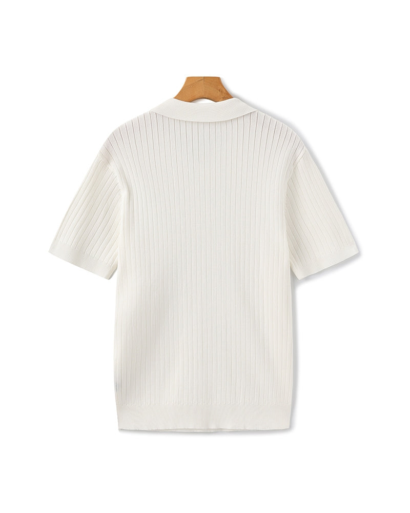 Luxury Ribbed Knit Polo Shirt