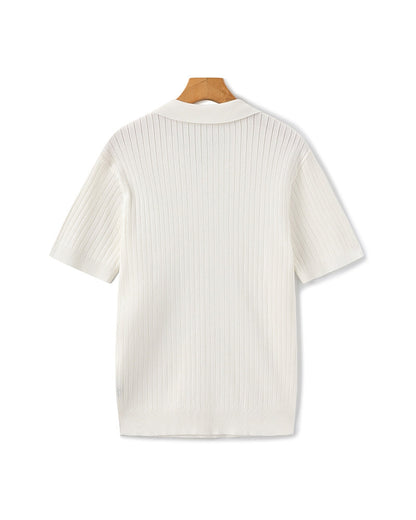Luxury Ribbed Knit Polo Shirt
