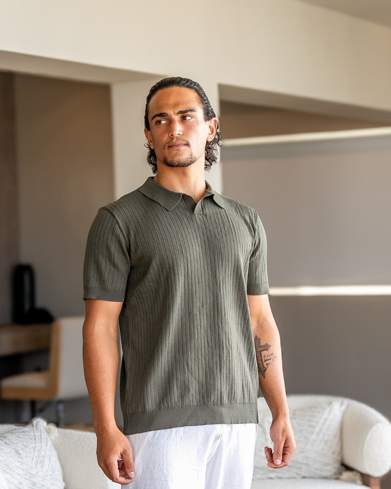 Luxury Ribbed Knit Polo Shirt