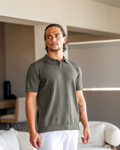 Luxury Ribbed Knit Polo Shirt