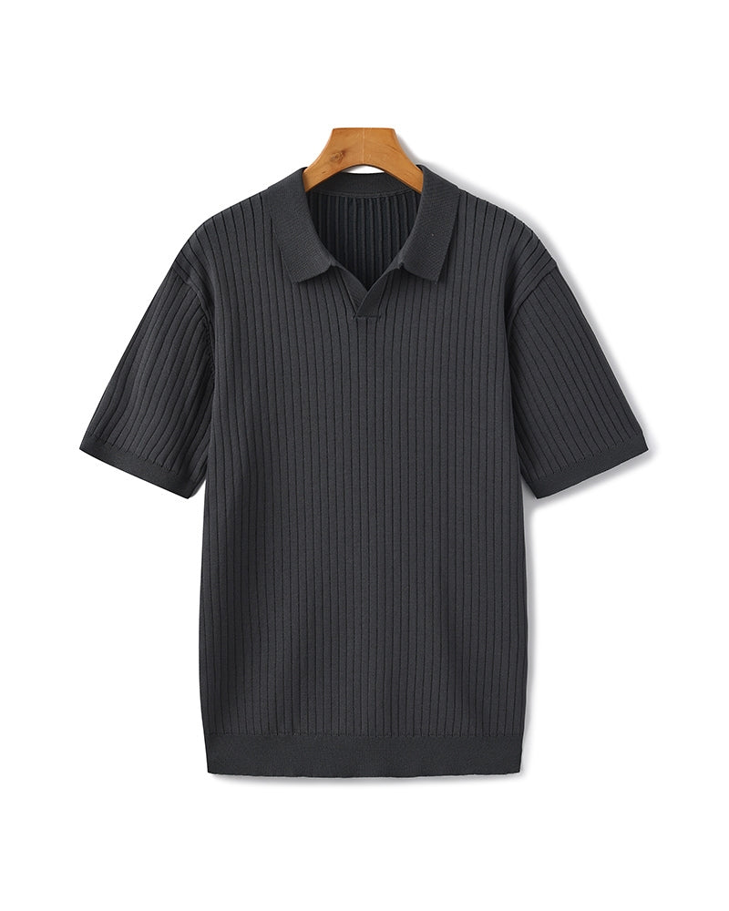 Luxury Ribbed Knit Polo Shirt