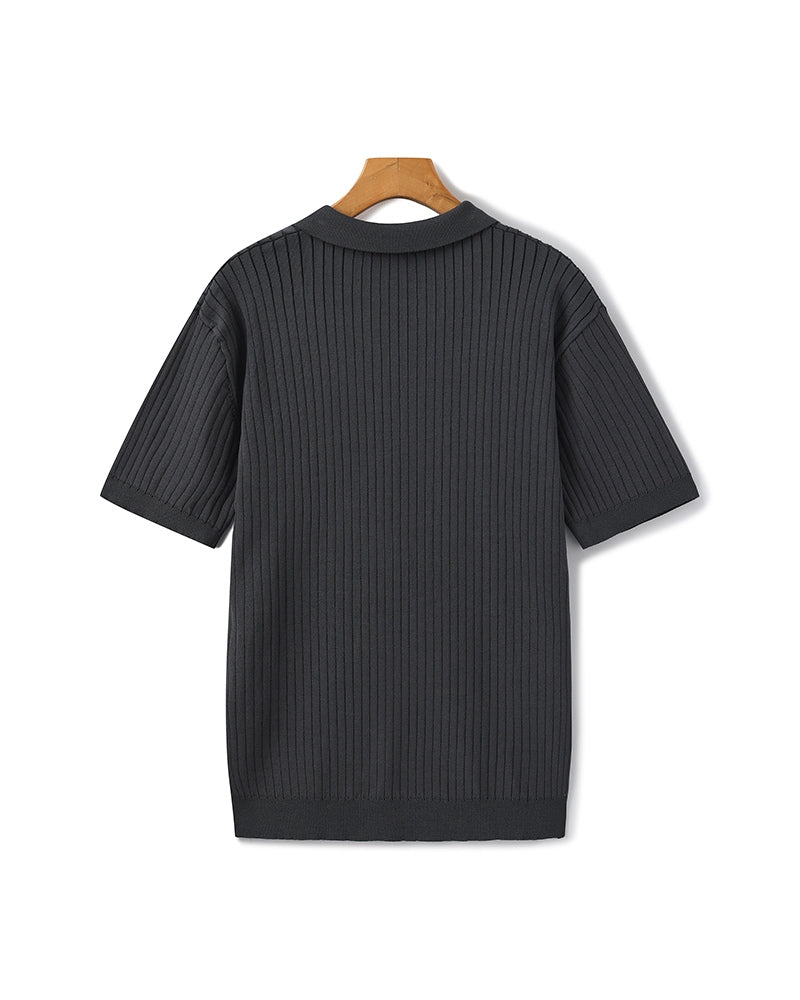 Luxury Ribbed Knit Polo Shirt