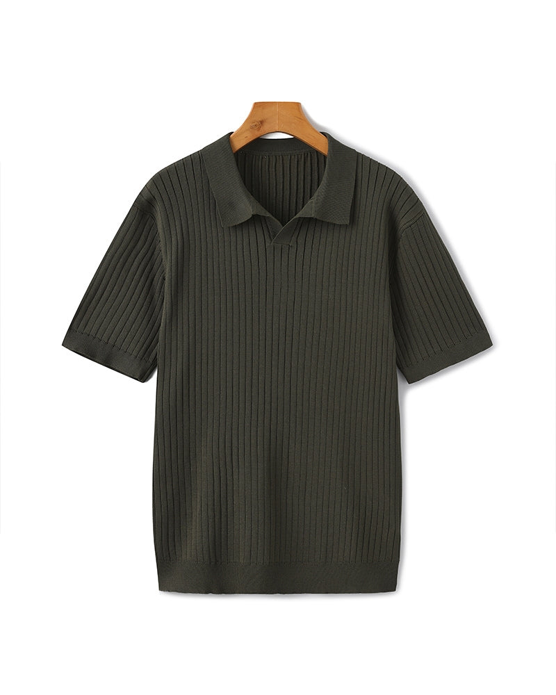Luxury Ribbed Knit Polo Shirt