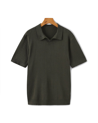 Luxury Ribbed Knit Polo Shirt
