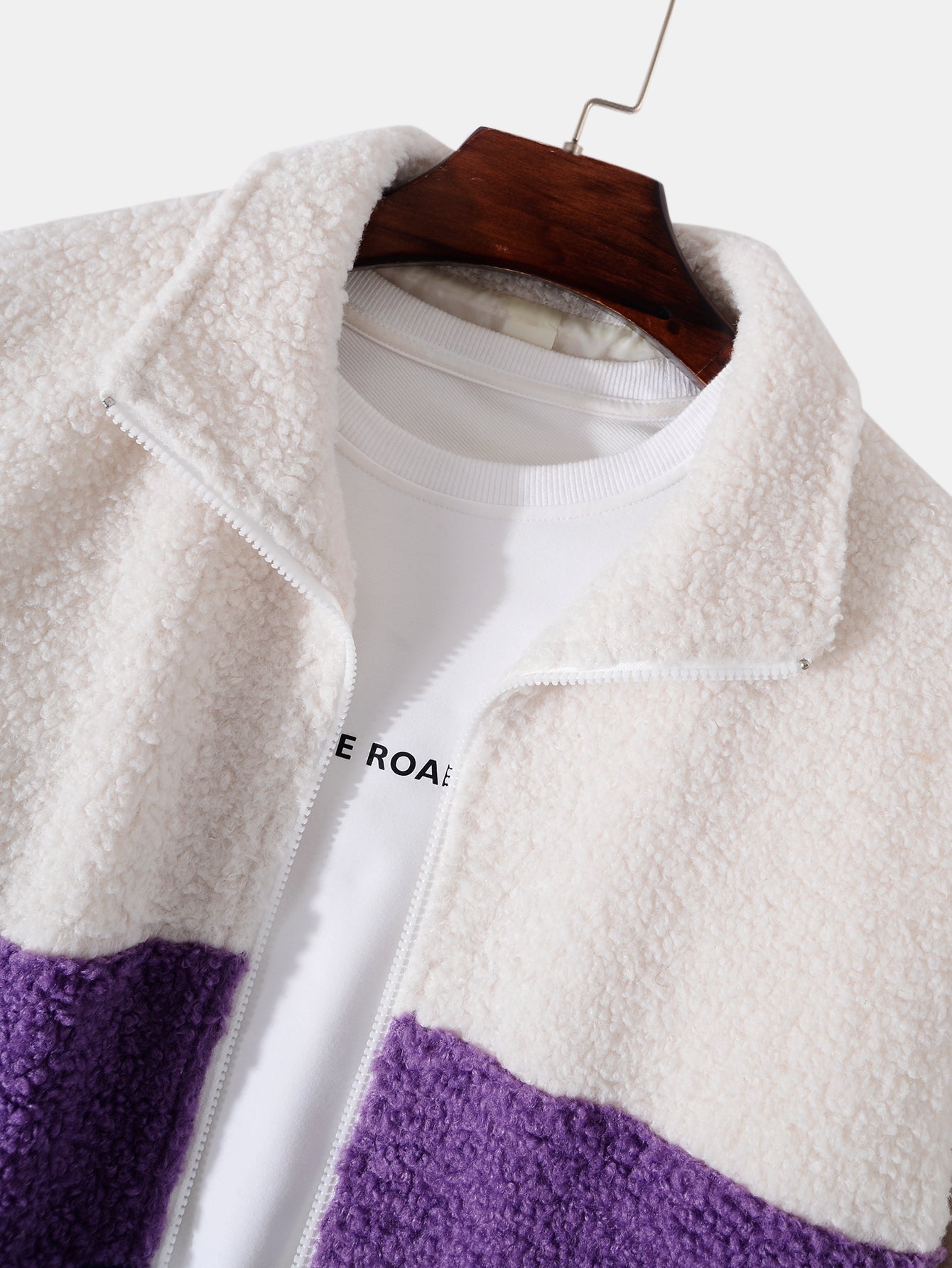 Color-Blocked Teddy Fleece Zip-Up Jacket
