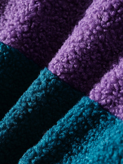 Color-Blocked Teddy Fleece Zip-Up Jacket