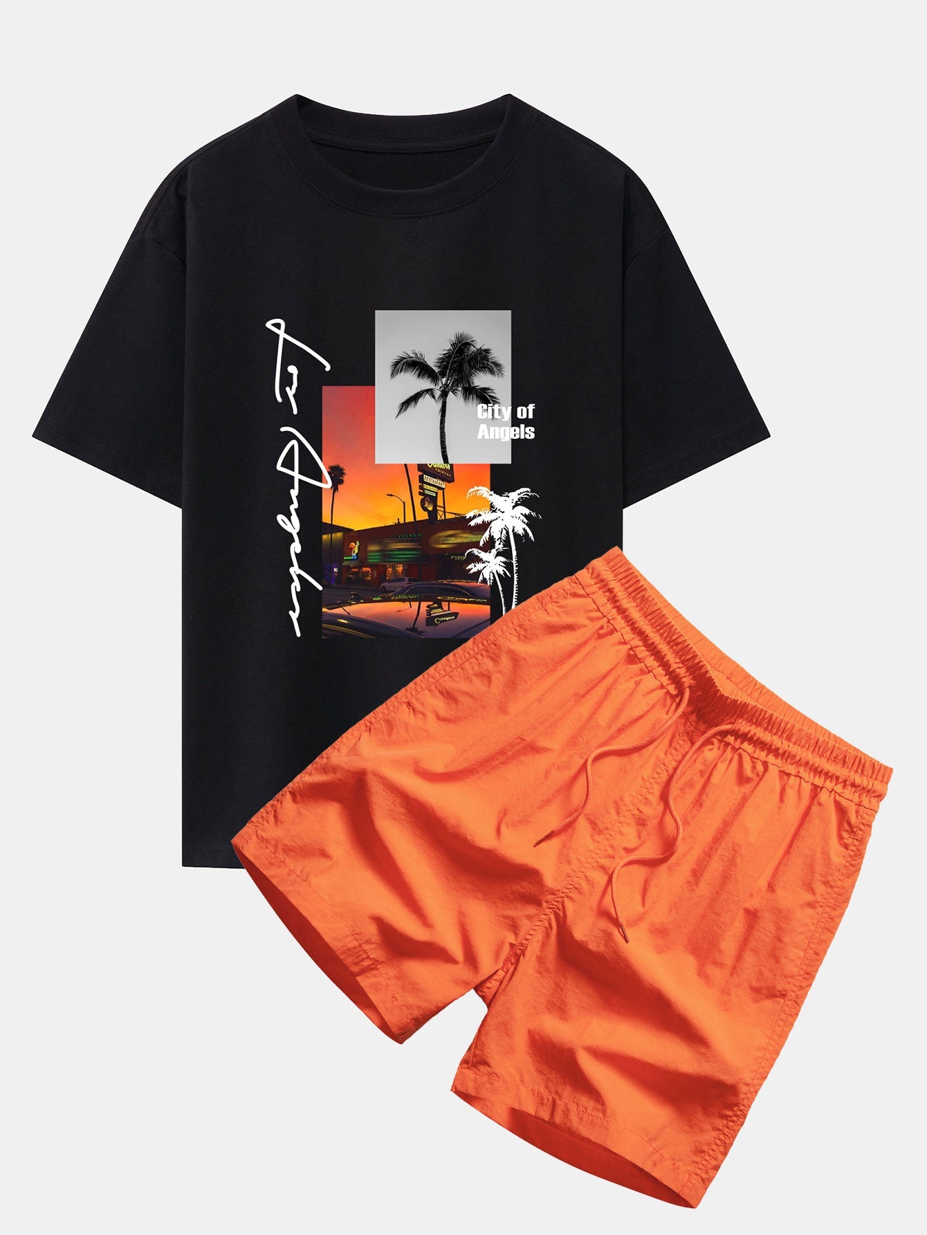 Los Angeles Landscape Graphic Oversized T-Shirt & Swim Shorts Set