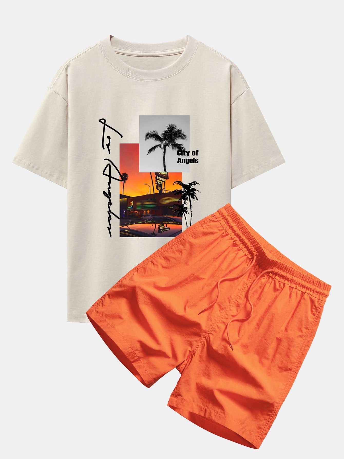 Los Angeles Landscape Graphic Oversized T-Shirt & Swim Shorts Set