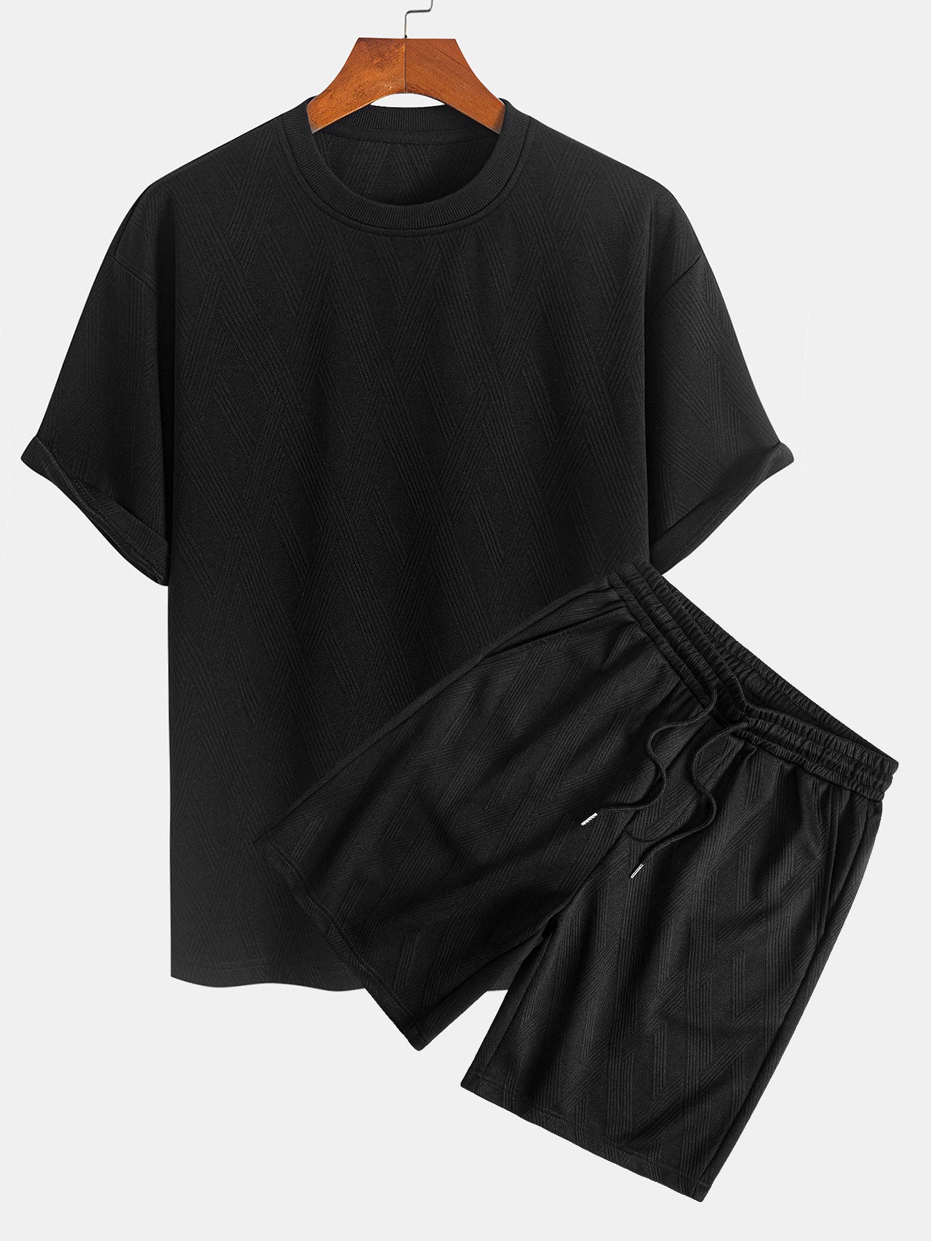 Comfortable Diamond Jacquard T-Shirt and Shorts Set