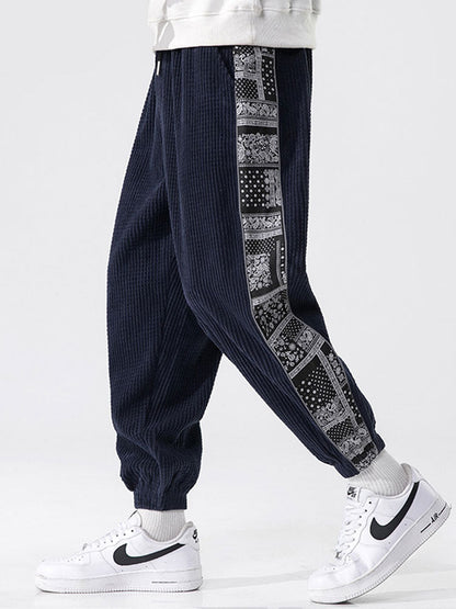 Paisley Print Corduroy Panel Trousers