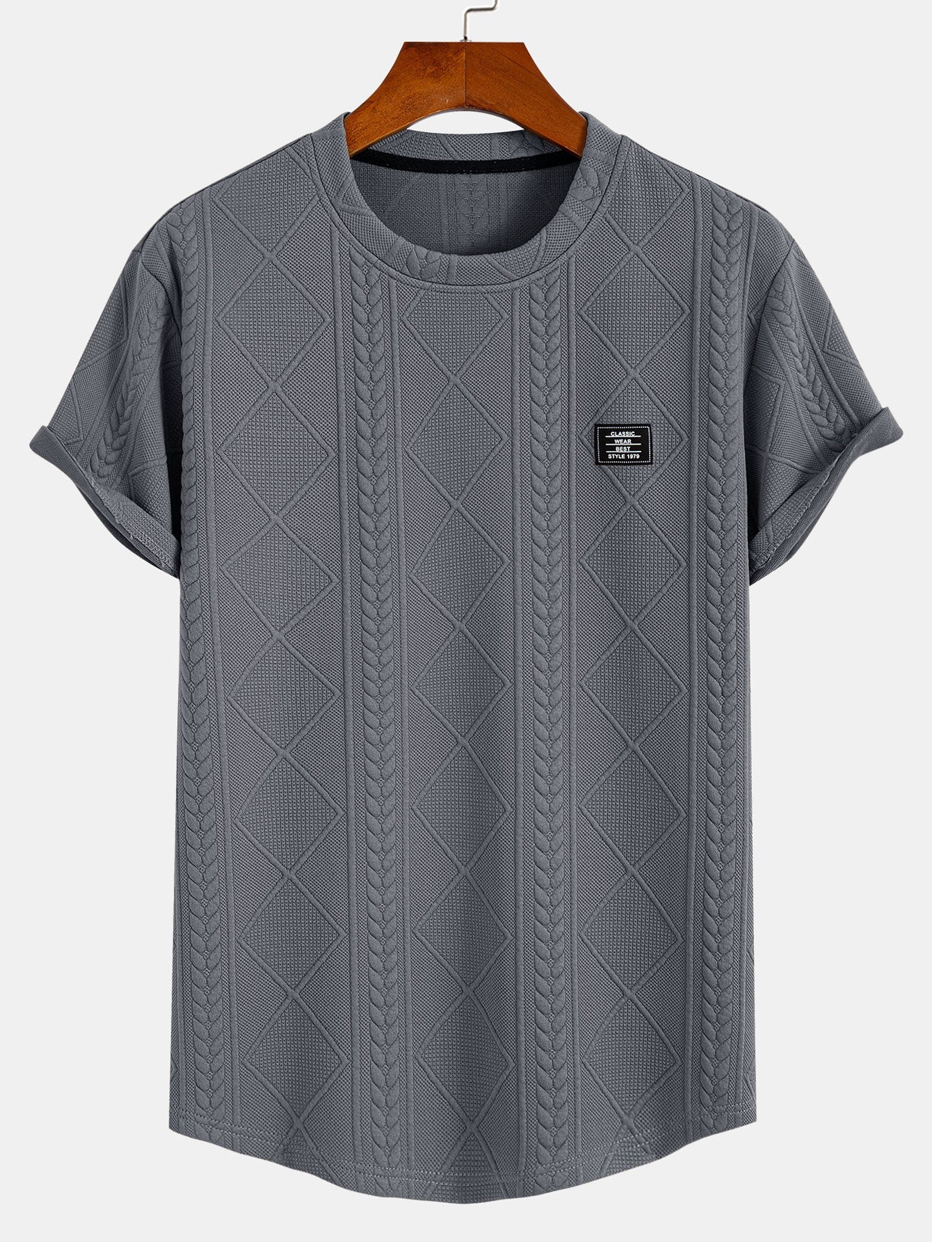 Geometric Jacquard Short Sleeve T-Shirt with Arc Hem
