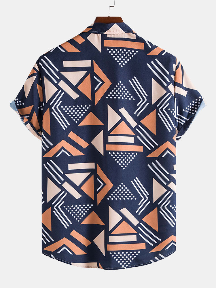 Geometric Pattern Shirt and Swim Trunks