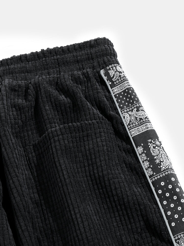 Paisley Print Corduroy Panel Trousers