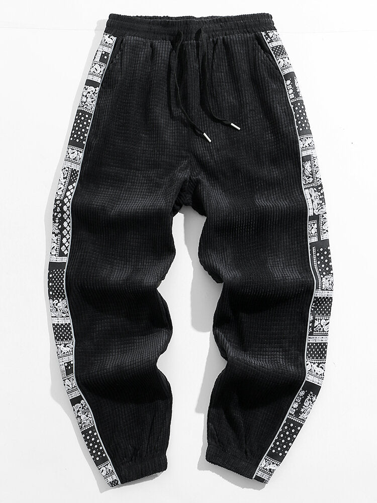 Paisley Print Corduroy Panel Trousers