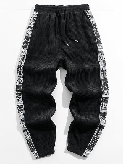 Paisley Print Corduroy Panel Trousers
