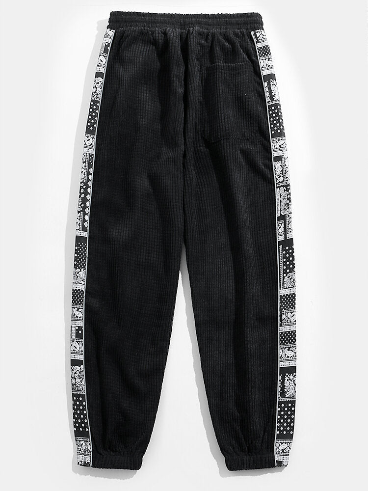 Paisley Print Corduroy Panel Trousers